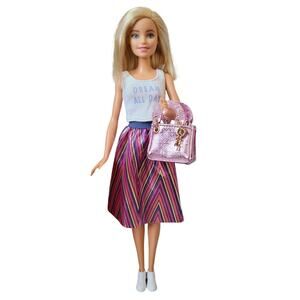 Pre-owned Barbie Doll Dream All DayTop Skirt & Mini Brands Metallic Pink Bag